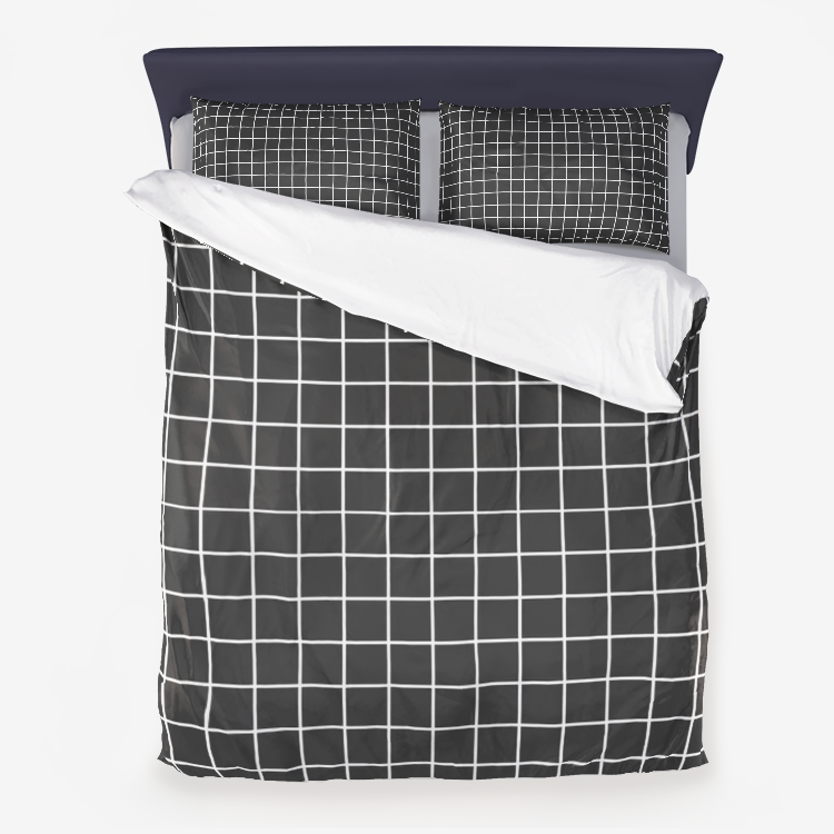 Black Minimal Grid Duvet Cover
